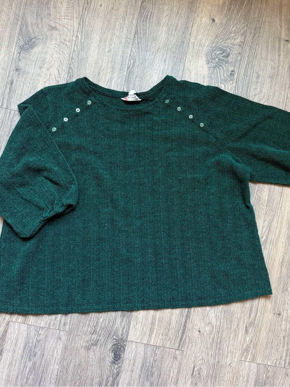 Liz Claiborne Women’s 2X Green Herringbone Sweater Button Shoulder Preppy Knit